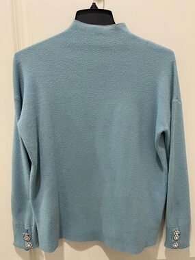 Tahari Light Blue Turtleneck Sweater with Cuff Button Detail